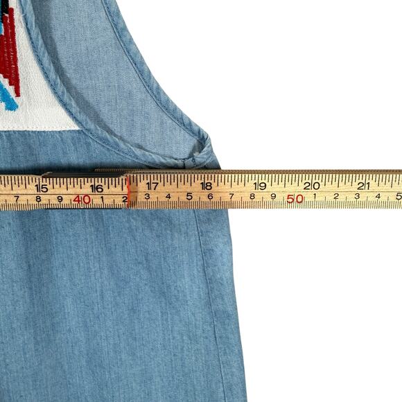 THML Embroidered Boho Denim Tank Top | Multicolor Stitch Detail | Size M - Picture 7 of 8